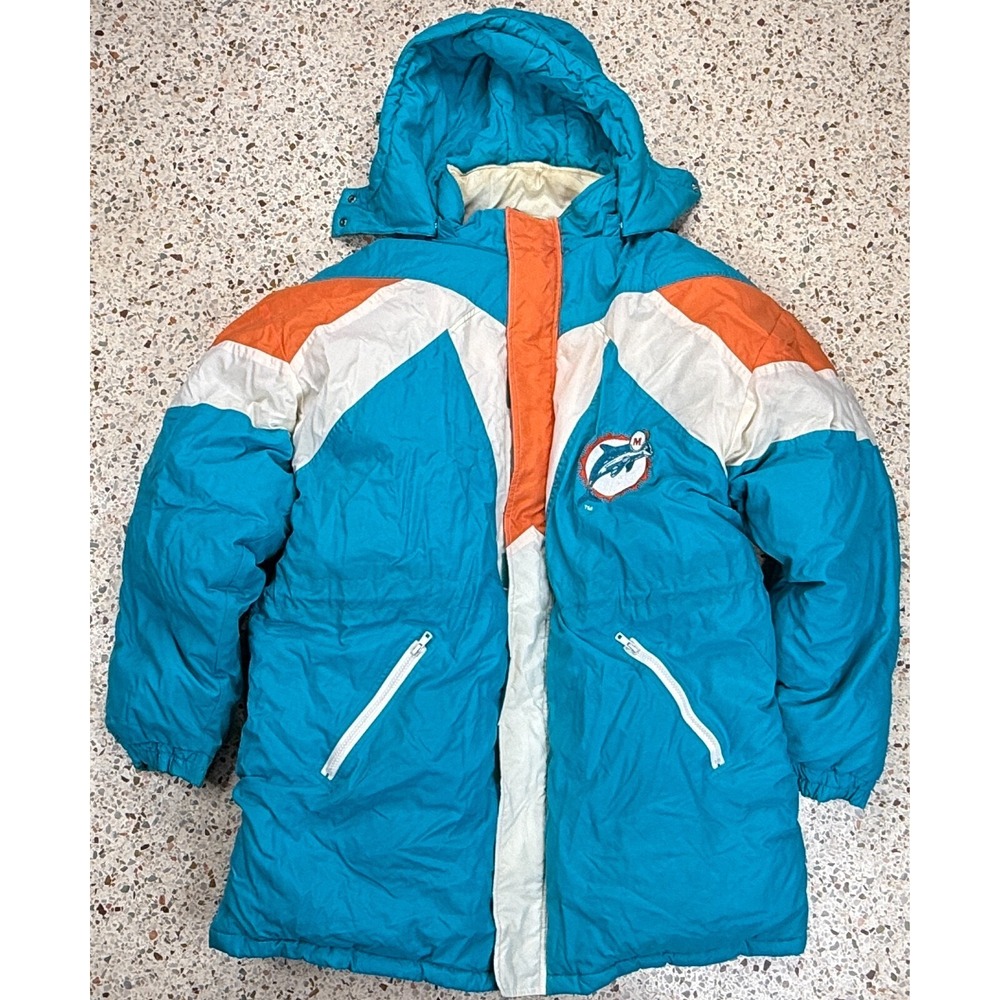 Spirit By Cliff Engle NFL Vtg & Rare Miami Dolphins‎ Full Zip Down Parka Size XL